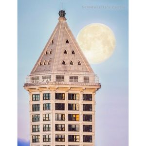 MOON BEHIND SMITH TOWER Seattle Photography Print